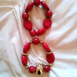 Burgundy and Gold Beaded Bracelets
